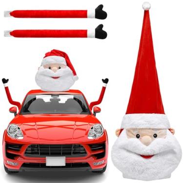 Imagem de Hollowfly Chapéu de pelúcia de Papai Noel com braço, decoração de carro ao ar livre para automóveis, fofo, engraçado, decoração de carro de Natal, adequado para a maioria dos acessórios ao ar livre
