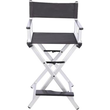 Imagem de Cadeira De Diretor Alta Dobrável De Alumínio Cadeira De Artista De Maquiagem Cadeira De Acampamento Portátil Com Encosto Alto Com Apoio Para Os Pés Cadeira De Artist, Silver, One Size