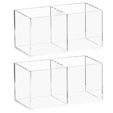 Imagem de Organizador de gaveta de acrílico, organizador de maquiagem transparente com 2 compartimentos, 2 seções, suporte de pincel de maquiagem de plástico transparente, acessórios de joias, caixa quadrada de