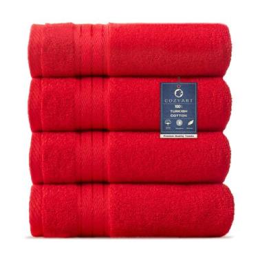 Imagem de Toalhas de mão COZYART vermelhas 100% algodão turco 4 peças 650 g/m2