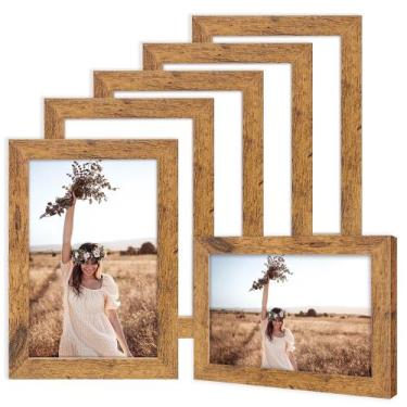 Imagem de Conjunto de 6 porta-retratos TWING, madeira rústica, marrom, 5x7
