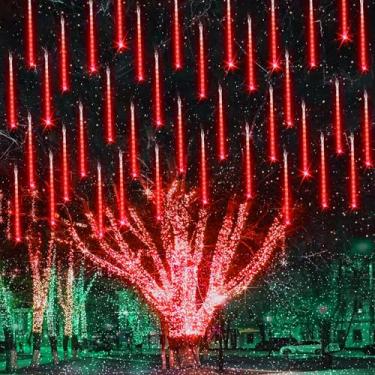 Imagem de Joomer Luzes de Natal ao ar livre, 10 tubos de 30 cm, 240 luzes de LED para chuva de meteoros, luzes em cascata de gelo com temporizador à prova d'água e conectável para decoração de Natal (vermelho)