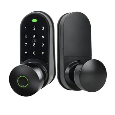 Imagem de Fechadura de maçaneta de porta com teclado digital, fechadura de porta com código eletrônico de entrada sem chave, trava inteligente 5 em 1 para porta da frente - preto fosco