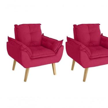 Imagem de Kit 02 Poltrona/cadeira Decorativa Glamour Opala Com Pés Quadrado Verm