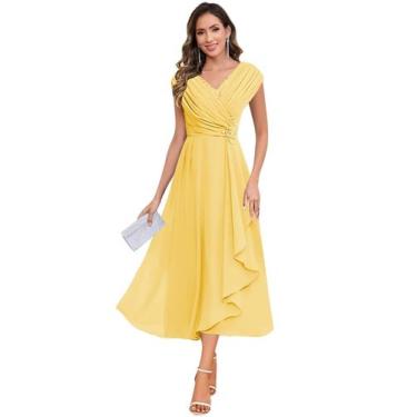Imagem de Vestido Mãe do Noivo CDSSL Plus Size Chiffon Amarelo