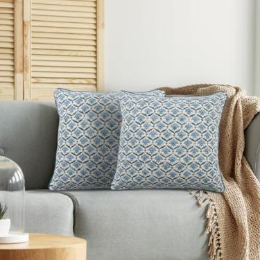 Imagem de CPC Capas de almofada para sofá, 61 x 61 cm, almofadas decorativas para sala de estar, 100% algodão, boêmio, fofas, para ambientes externos, capas de travesseiro de flores ou mantas preppy - jeans