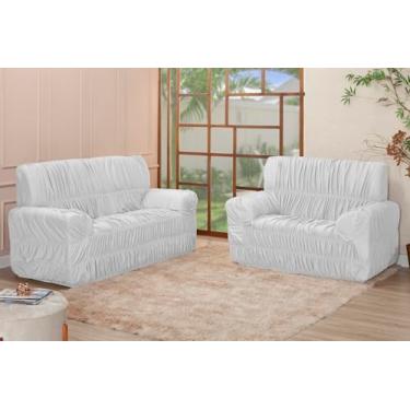 Imagem de Kit Capa para Sofá 3 e 2 Lugares, Malha Gel Poliéster, 21 Elásticos, Ajuste Coladinho, Estilo Contemporâneo (BRANCO)