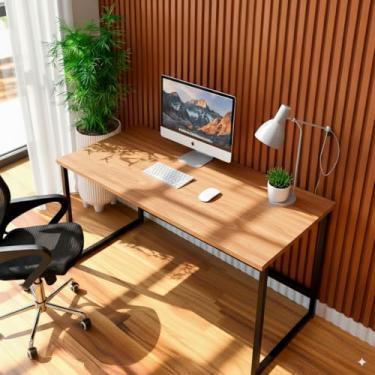 Imagem de Mesa Escrivaninha Loft Industrial Home Office Estudo 120 Pés de Ferro Canela/Preto/Branco (Canela)