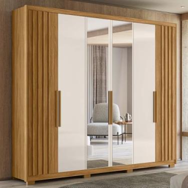 Imagem de Guarda Roupa Casal Grande com Ripado e Espelho 260x230cm Araguaia Moval Cor:Freijó/Off White