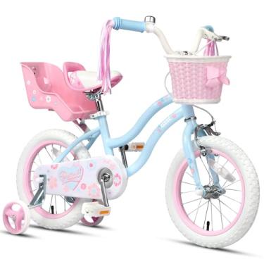 Imagem de Glerc Bicicleta Petal para meninas, bicicleta infantil de 30 cm para idades de 2 a 4 anos, bicicleta infantil estilo princesa com rodas de treinamento, cesta e serpentinas, azul