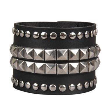 Imagem de JAOYU Pulseira de couro punk pulseira de couro gótico pulseira de rock pulseira de motociclista para homens braçadeira de couro preta joia feita à mão, Large, Couro sintético, Sem Pedra Preciosa