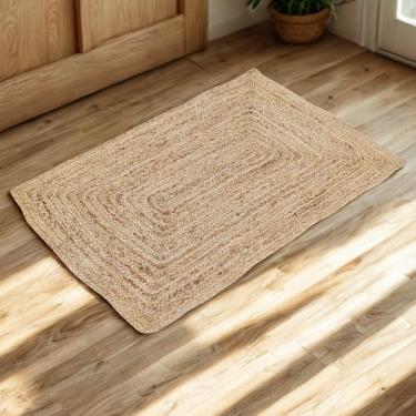 Imagem de Heavenera Tapete trançado de juta reversível ecológico – Tapete de área tecido natural à mão de 2 × 3 pés – Tapetes Boho para entrada em casa de fazenda, cozinha, sala de estar (retângulo NAT)