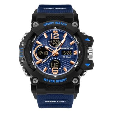 Imagem de Relógio masculino digital esportivo multifuncional 50 m à prova d'água com alarme LED retroiluminado, turquoise blue