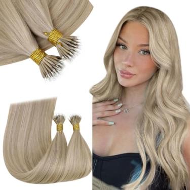Imagem de RUNATURE Extensões de cabelo humano nano contas, extensões de cabelo loiro nanoanel loiro loiro com loiro médio, cabelo natural liso sem queda 35 cm 50 g 50 fios