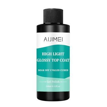 Imagem de AIJIMEI Sobretudo brilhante de 240 ml de alto brilho para unhas de longa duração, acabamento liso, revestimento superior brilhante de alta luz para uso de arte de unhas faça você mesmo, melhore sua