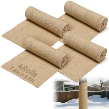 Imagem de ANPHSIN 4 rolos de serapilheira natural - rolos de serapilheira de inverno de 19,8 cm × 3 m, envoltório de proteção de tronco de árvore, bandagem anticongelante de plantas para proteger a casca e