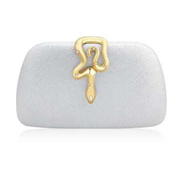 Imagem de KOLODOGO Bolsa clutch feminina com glitter para noite com fivela de cobra dourada, elegante bolsa de noite para festa de formatura, Prata, Medium