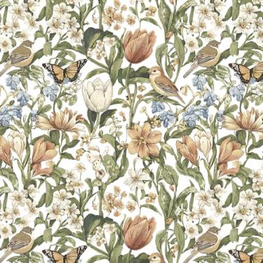 Imagem de Yasinet Papel de parede floral vintage descascar e colar papel de parede boho papel de parede autoadesivo removível para quarto e sala de estar vinil 43 cm × 38 cm