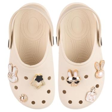 Imagem de Babuche customizado com Enfeites Decorativos Dourados casual menina feminino escolar Charms em Metal Estilo Conforto macio antiderrapante (Marfim, BR, Criança de 4 a 8 anos, Numérico, 30)