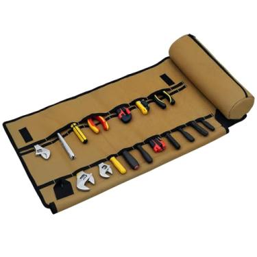 Imagem de Bolsa de ferramentas de enrolar, organizador de bolsa de ferramentas de pano Oxford, bolsa versátil para carretel de armazenamento de gadgets com alça, bolsa de ferramentas dobrável para mecânico