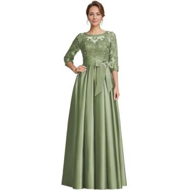 Imagem de Vestido para a mãe do noivo raomiao Sage Satin Lace A-Line
