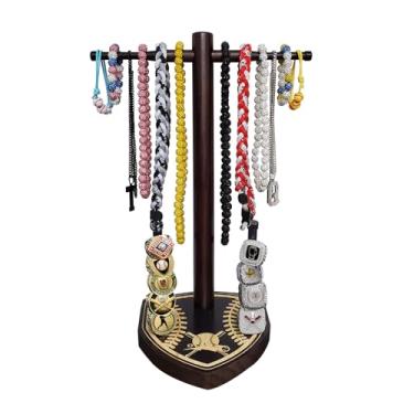 Imagem de LMUWECNO Suporte organizador de colar de beisebol softball, suporte de exibição de anel empilhável de campeonato de beisebol de madeira, estojo de anel de campeonato esportivo, organizador de joias