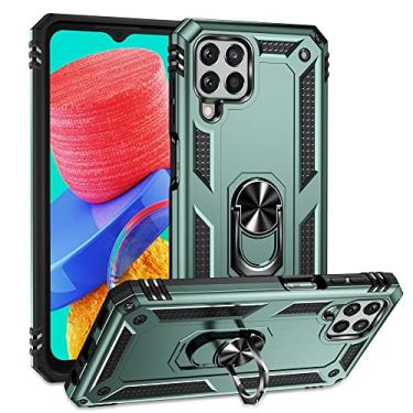 Imagem de SORAKA Capa para Samsung Galaxy M33 5G com suporte de anel capa armadura para Samsung Galaxy M33 5G capa traseira de policarbonato rígido com placa de metal para suporte magnético de telefone carro