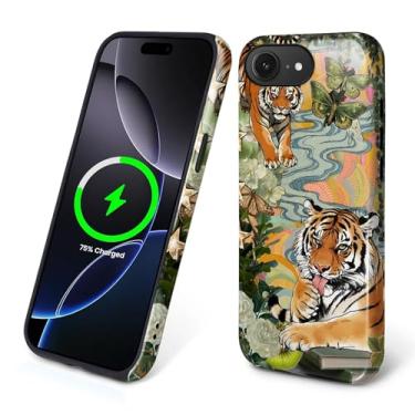 Imagem de CARLOCA Compatível com capas para iPhone 16e 2 em 1 de silicone brilhante para MagSafe oferece proteção abrangente para iPhone 16e com design elegante de borboleta verde esvoaçante