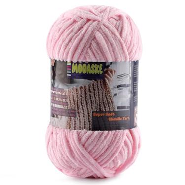 Imagem de Fio de cobertor de bebê para crochê - fio de chenille macio de veludo fofo para tricô amigurumi fazer cachecóis, boneca - 100 g/3,5 oz 130 jardas de fios de pelúcia de espessura (1, rosa claro)