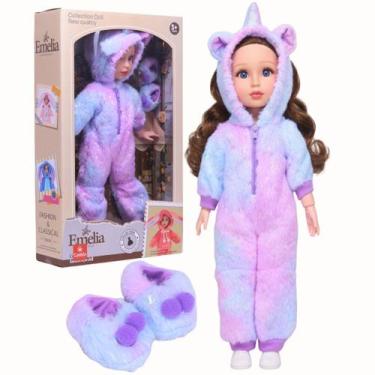 Imagem de Boneca Articulada Fantasia Macacão Unicórnio Coleção Emelia - Castela 