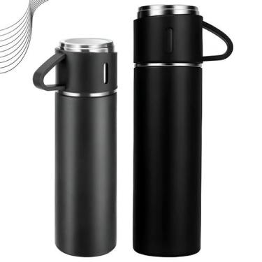 Imagem de Kit Completo Portátil Garrafa Térmica Aço Inox 500ml Com Xícaras - Kin