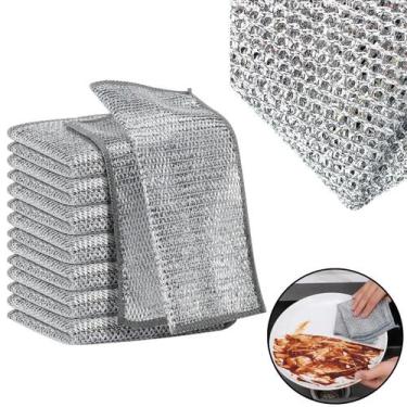 Imagem de Kit 10 Panos Limpeza Multiuso Cozinha Aço Inox Reutilizável Flanela Mi