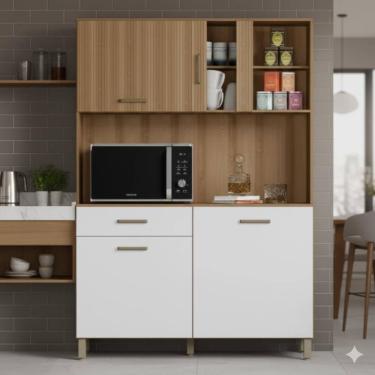 Imagem de Armário De Cozinha Viena 120cm Completa Compacto Com Balcão Multiuso Gaveta e Porta