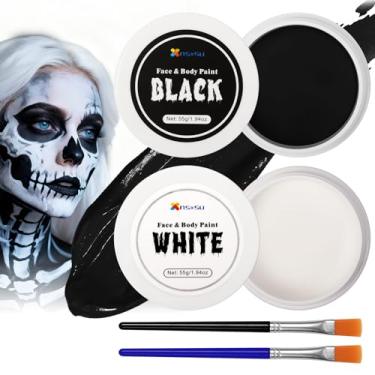 Imagem de nsxsu Kit De Maquiagem Halloween, Tinta Facial Branca E Preta 110G (3,9 Oz), Pintura Para Crianças Adultos, Corpo Com Pincéis, Cosplay Caveira Palhaço, Teatro Arte