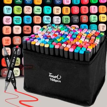 Imagem de Kit estojo 168 cores - Canetinhas Marca Texto Coloridas Ponta Dupla Ca