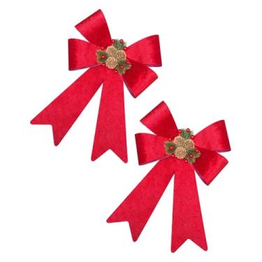 Imagem de Pacote com 2 laços de Natal com pinhas e frutas silvestres, 23 x 33,4 cm, arco grande de enfeite de árvore de Natal, laços de guirlanda para enfeites de árvore de Natal, grinaldas, embrulho de