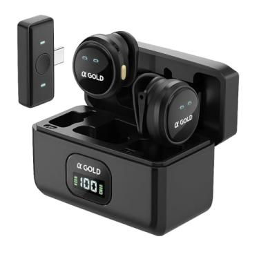 Imagem de Microfone de Lapela Sem Fio Tipo-C Duplo com Case Recarregável – IA Antirruído e Som Nítido, Compatível com iPhone 15/16, Android USB-C e Notebooks (Preto