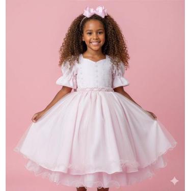 Imagem de Vestido Infantil Rosa Bebê Lese Midi Festa Luxo Casamento - Fabuloso A