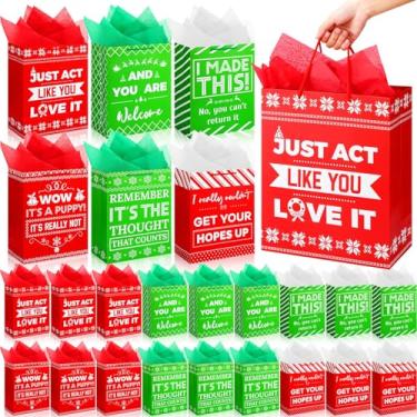 Imagem de Qilery Pacote com 24 sacos divertidos de Natal de 33 cm, sacos engraçados de Natal com papel de seda, sacos de presente engraçados para adultos, papel de embrulho de Natal engraçado, saco de presente
