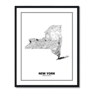 Imagem de Susie Arts Pôster de arte abstrata de mapa de estrada de rua do estado de Nova York, 20 x 25 cm, decoração de parede, casa, escritório, escola, sds029