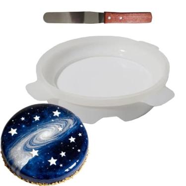 Imagem de Molde redondo de silicone para bolo de chocolate bandejas de cozimento adequadas para bolo de espelho de mousse chiffon fondant sorvete com espátula de creme