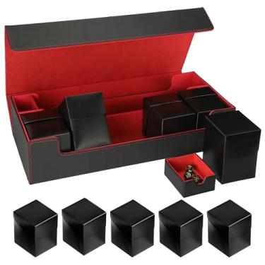 Imagem de Scimi Caixa de armazenamento de cartões MTG – Inclui 5 caixas de baralho pequenas, comporta mais de 1800 cartas com capa, vem com estojo de playmat e fecho magnético forte (preto e vermelho)