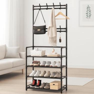 Imagem de Cabideiro Organizador Com 5 Prateleiras E Ganchos – Ideal Para Quartos, Closets E Lavanderia