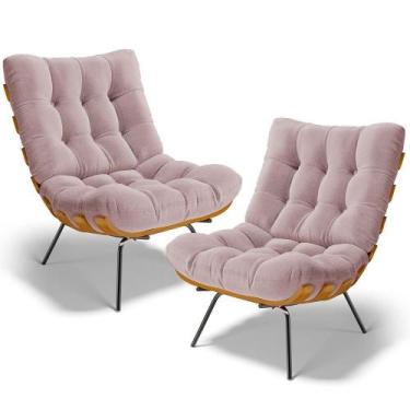 Imagem de Kit 2 Poltronas Decorativas Costela L02 Bouclê Rosê - Lyam Decor