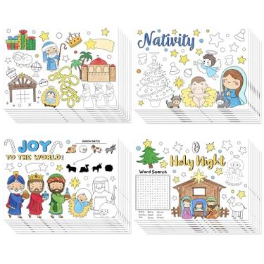 Imagem de ANGOLIO Página para colorir de presépio de Natal - 32 peças, pôster de colorir de jogo de noite sagrada para crianças, faça você mesmo, desenho em branco, pôster de arte Joy To The World Search para