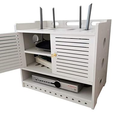 Imagem de ngddf2haa Suporte de parede caixa de armazenamento roteador rack prateleira flutuante de montagem na parede roteador WiFi casa e escritório caixa de cabo ajustável (cor: branco tamanho: 40 * 25,5 * 33