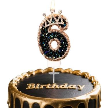 Imagem de Velas digitais de aniversário, coroa preta e dourada nº 6 velas de aniversário, adequadas para meninos e meninas, comemorações de aniversário e aniversários, são os presentes preferidos para expressar
