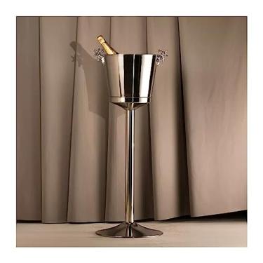 Imagem de FTOQWZXV Balde de gelo grande aço inoxidável livre refrigerador de vinho refrigeradores de vinho e adega com balde de gelo utensílios de cozinha bar bebidas refrigerador/balde de cerveja (cor: preto)