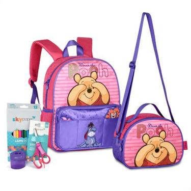 Imagem de Kit Escolar Mini Mochila De Costas Ursinho Pooh Lancheira Térmica Disn