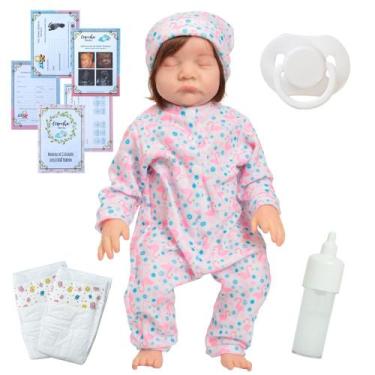 Imagem de Bebe Reborn Realista Lívia Fio a Fio Roupinha Flamingo - Cegonha Rebor